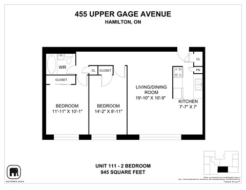 A floor plan for a unit at 455 Upper Gage Avenue in Hamilton, Ontario.